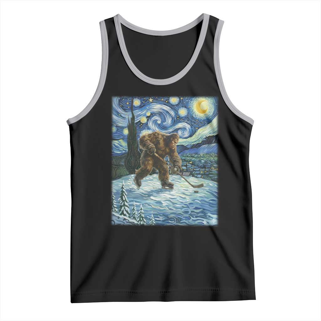 Cryptid Hockey Bigfoot Starry Night Inspired Funny Gift Tank Top - Wonder Print Shop