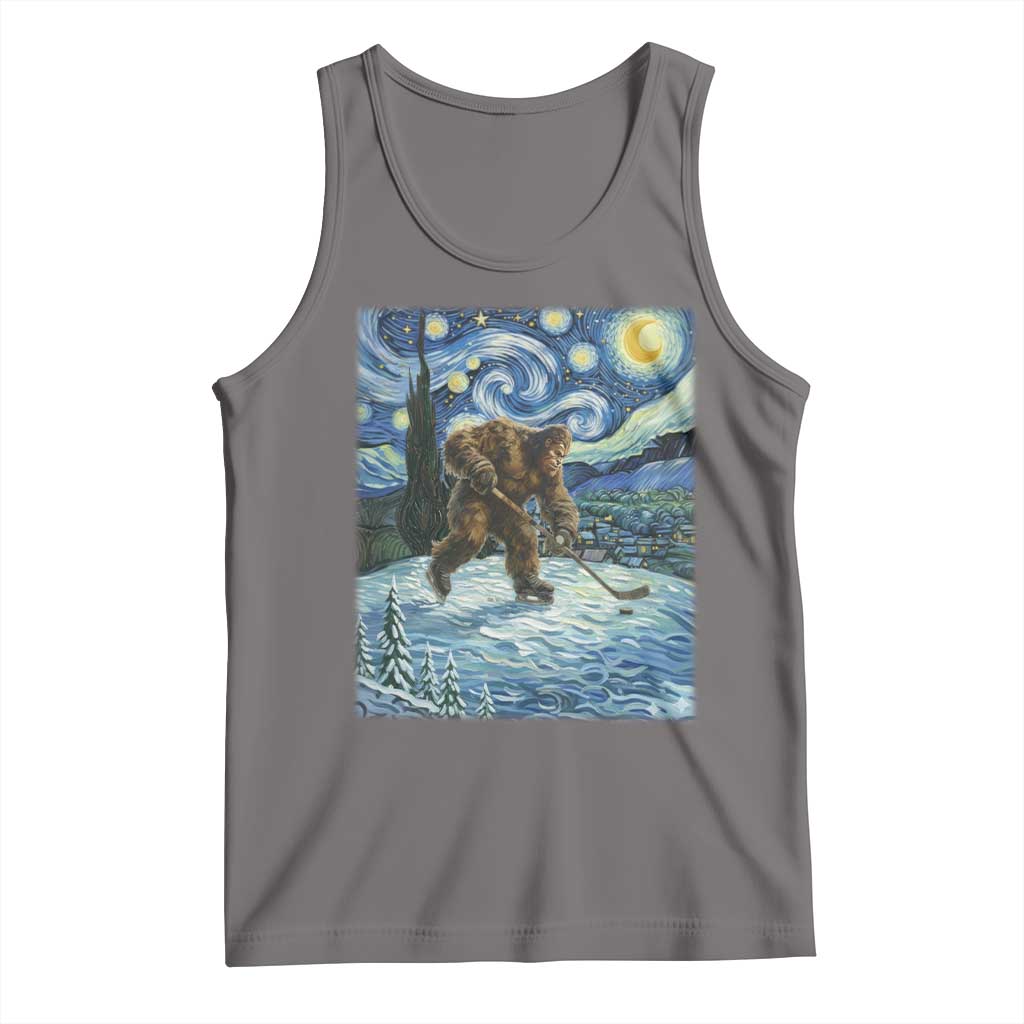 Cryptid Hockey Bigfoot Starry Night Inspired Funny Gift Tank Top - Wonder Print Shop
