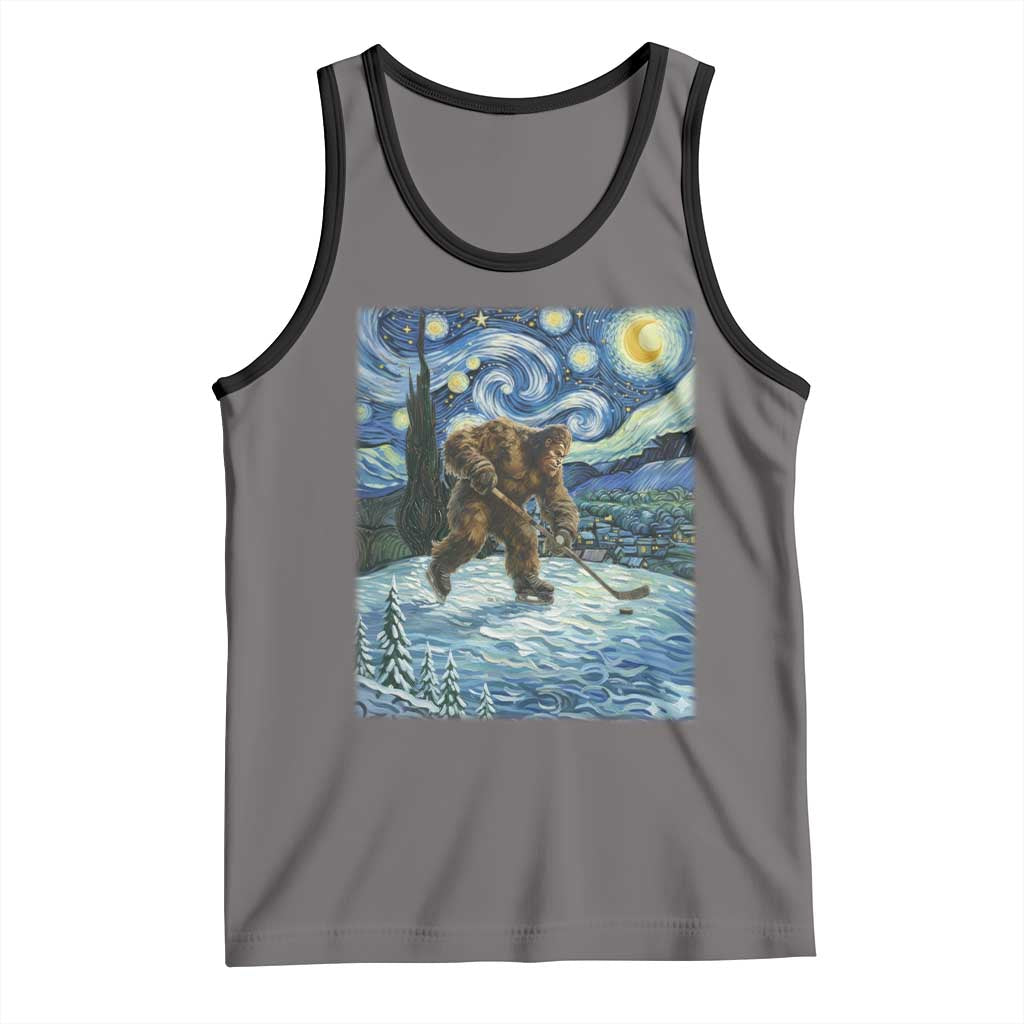 Cryptid Hockey Bigfoot Starry Night Inspired Funny Gift Tank Top - Wonder Print Shop