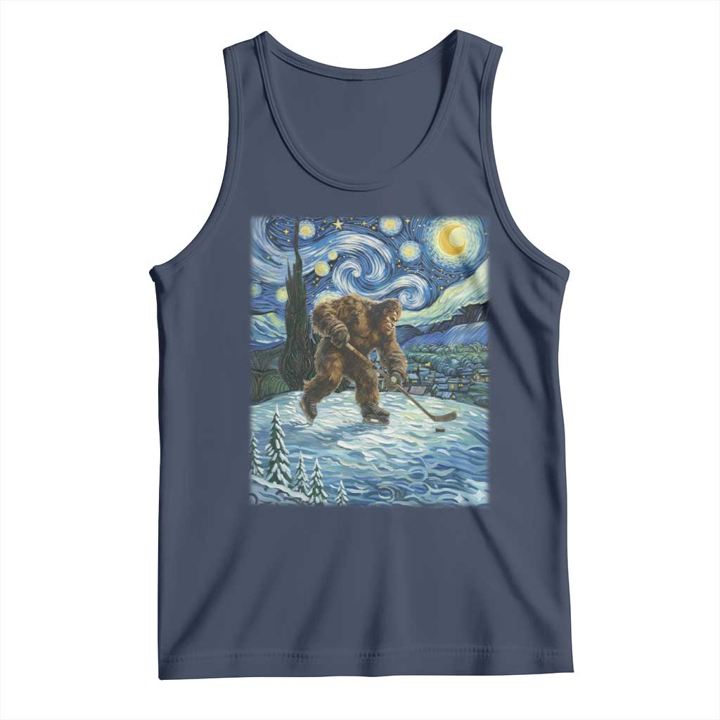 Cryptid Hockey Bigfoot Starry Night Inspired Funny Gift Tank Top - Wonder Print Shop