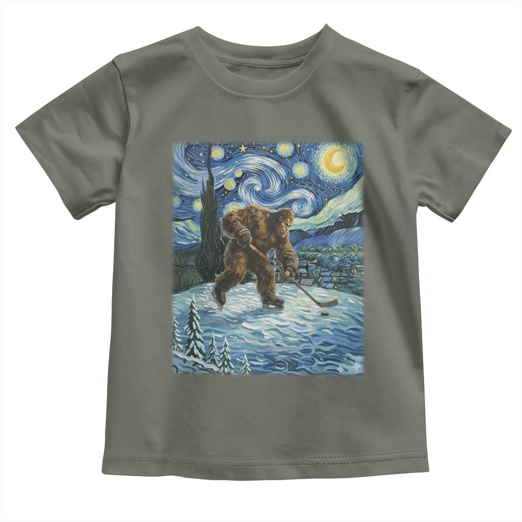 Cryptid Hockey Bigfoot Starry Night Inspired Funny Gift Toddler T Shirt - Wonder Print Shop