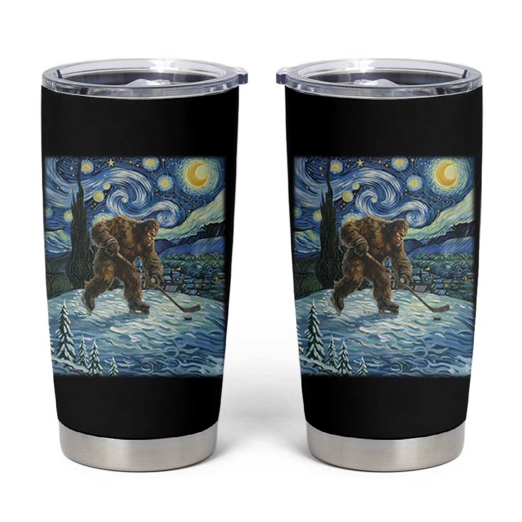 Cryptid Hockey Bigfoot Starry Night Inspired Funny Gift Tumbler Cup - Wonder Print Shop