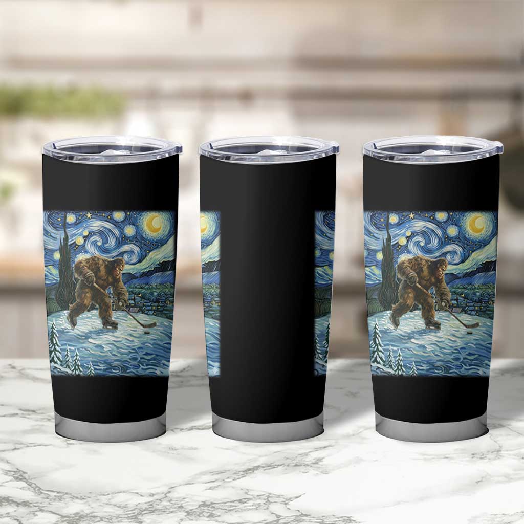 Cryptid Hockey Bigfoot Starry Night Inspired Funny Gift Tumbler Cup - Wonder Print Shop