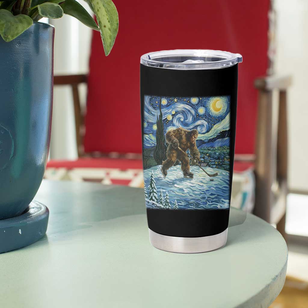 Cryptid Hockey Bigfoot Starry Night Inspired Funny Gift Tumbler Cup - Wonder Print Shop