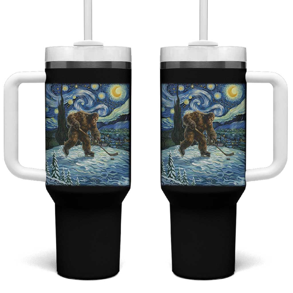 Cryptid Hockey Bigfoot Starry Night Inspired Funny Gift Tumbler With Handle - Wonder Print Shop