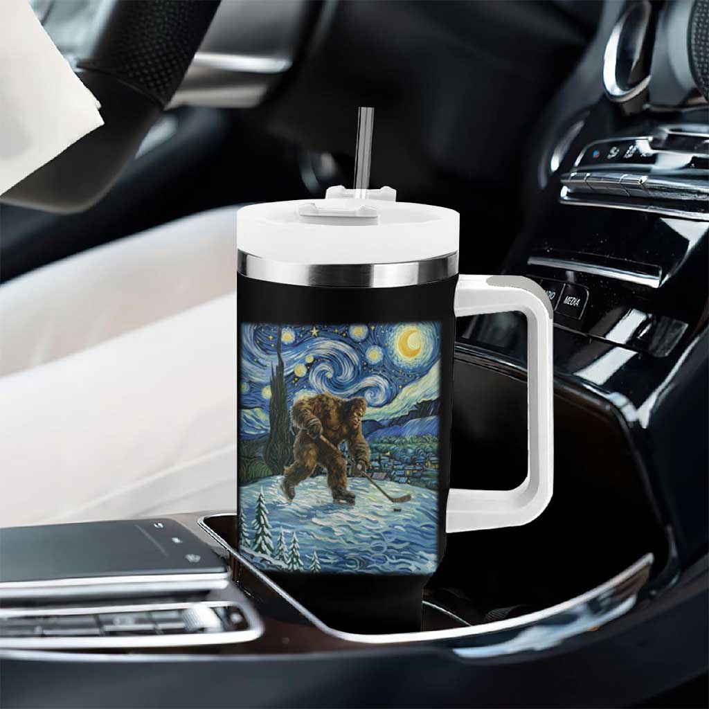 Cryptid Hockey Bigfoot Starry Night Inspired Funny Gift Tumbler With Handle - Wonder Print Shop