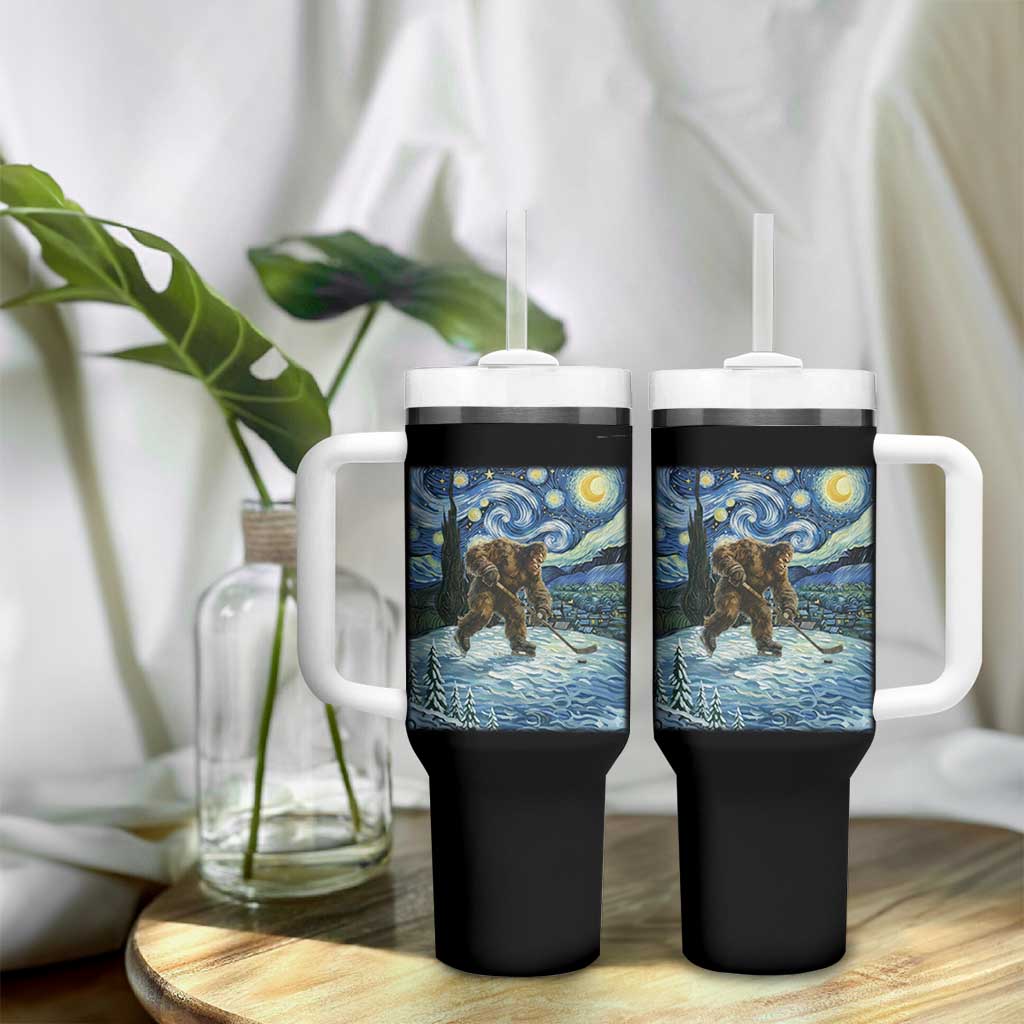 Cryptid Hockey Bigfoot Starry Night Inspired Funny Gift Tumbler With Handle - Wonder Print Shop