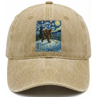 Cryptid Hockey Bigfoot Starry Night Inspired Funny Gift Washed Cotton Baseball Cap