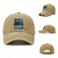 Cryptid Hockey Bigfoot Starry Night Inspired Funny Gift Washed Cotton Baseball Cap