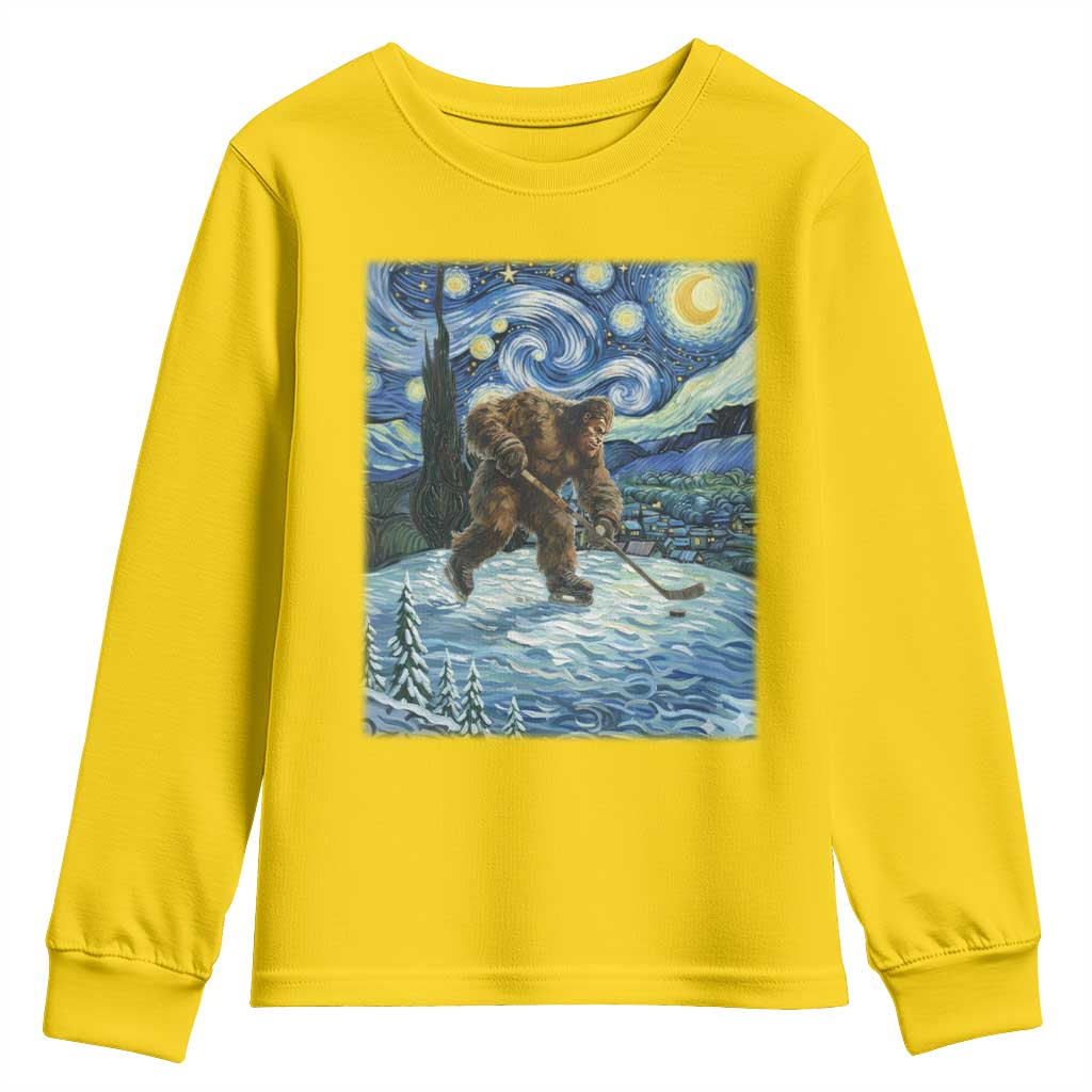 Cryptid Hockey Bigfoot Starry Night Inspired Funny Gift Youth Sweatshirt - Wonder Print Shop