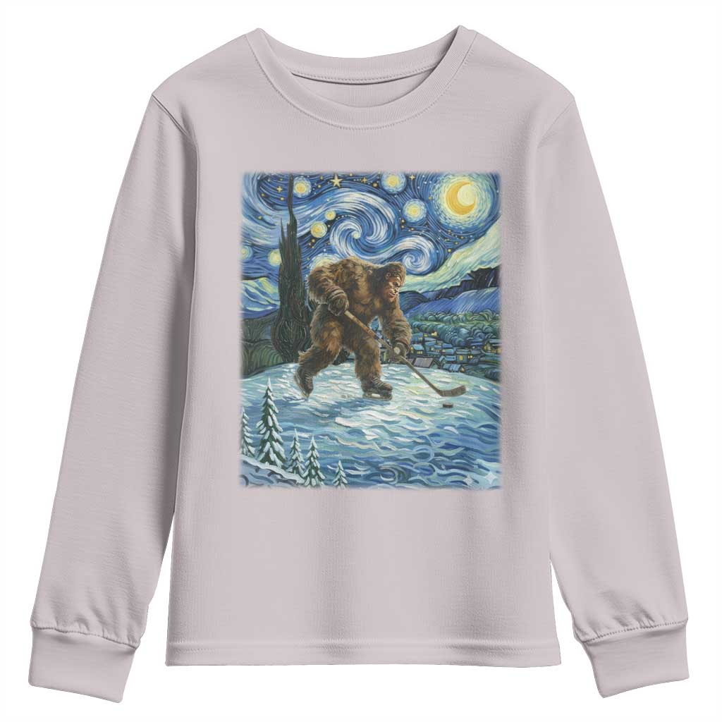Cryptid Hockey Bigfoot Starry Night Inspired Funny Gift Youth Sweatshirt - Wonder Print Shop