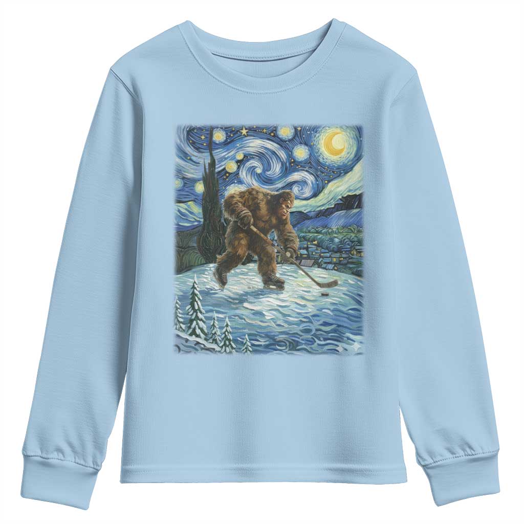 Cryptid Hockey Bigfoot Starry Night Inspired Funny Gift Youth Sweatshirt - Wonder Print Shop