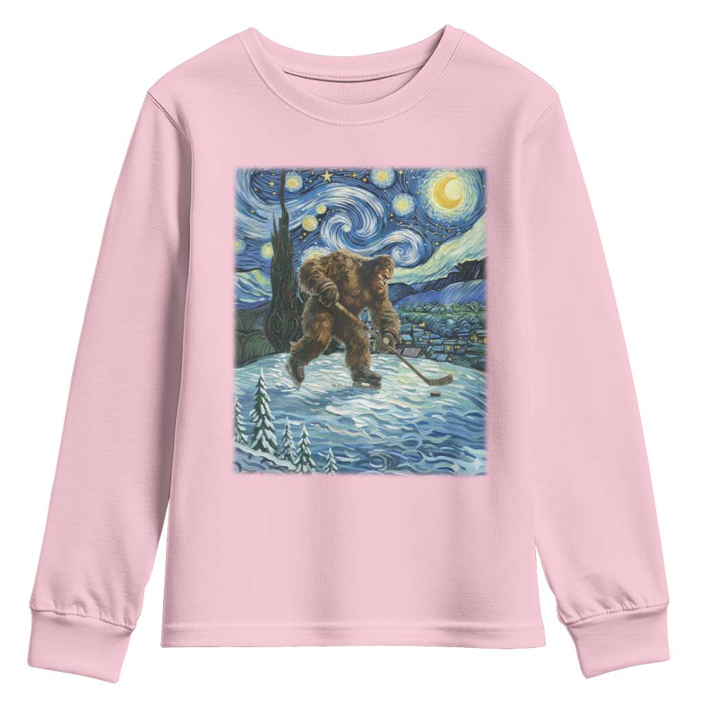 Cryptid Hockey Bigfoot Starry Night Inspired Funny Gift Youth Sweatshirt - Wonder Print Shop