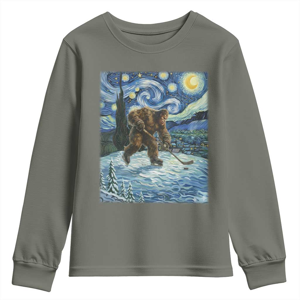 Cryptid Hockey Bigfoot Starry Night Inspired Funny Gift Youth Sweatshirt - Wonder Print Shop