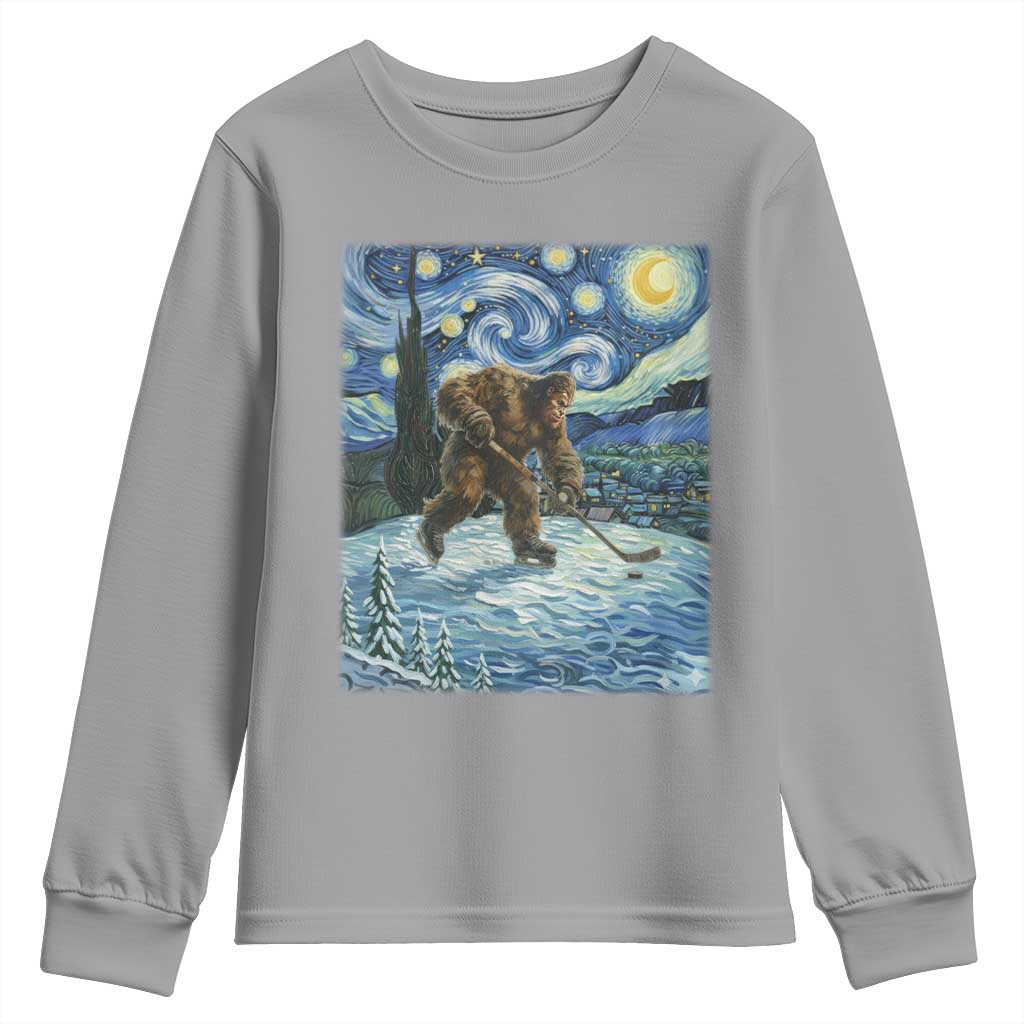 Cryptid Hockey Bigfoot Starry Night Inspired Funny Gift Youth Sweatshirt - Wonder Print Shop