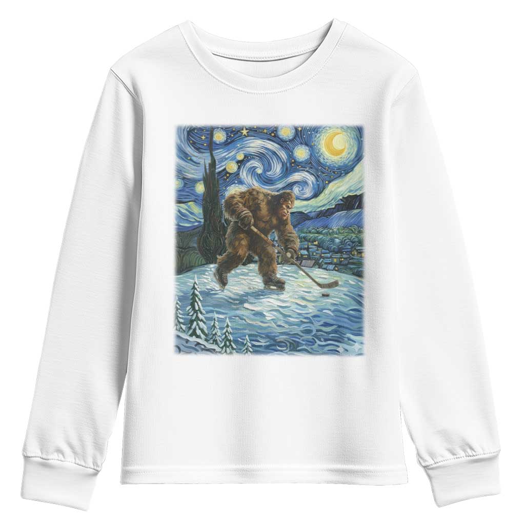 Cryptid Hockey Bigfoot Starry Night Inspired Funny Gift Youth Sweatshirt - Wonder Print Shop
