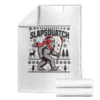 Slapsquatch Hockey Player Throw Blanket Funny Bigfoot Ugly Christmas Gift - Wonder Print Shop