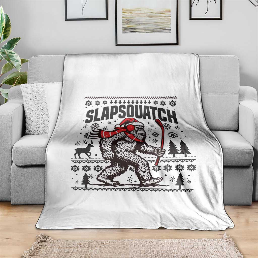 Slapsquatch Hockey Player Throw Blanket Funny Bigfoot Ugly Christmas Gift - Wonder Print Shop