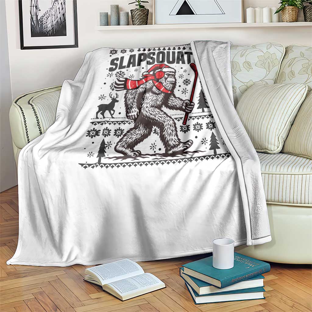 Slapsquatch Hockey Player Throw Blanket Funny Bigfoot Ugly Christmas Gift - Wonder Print Shop
