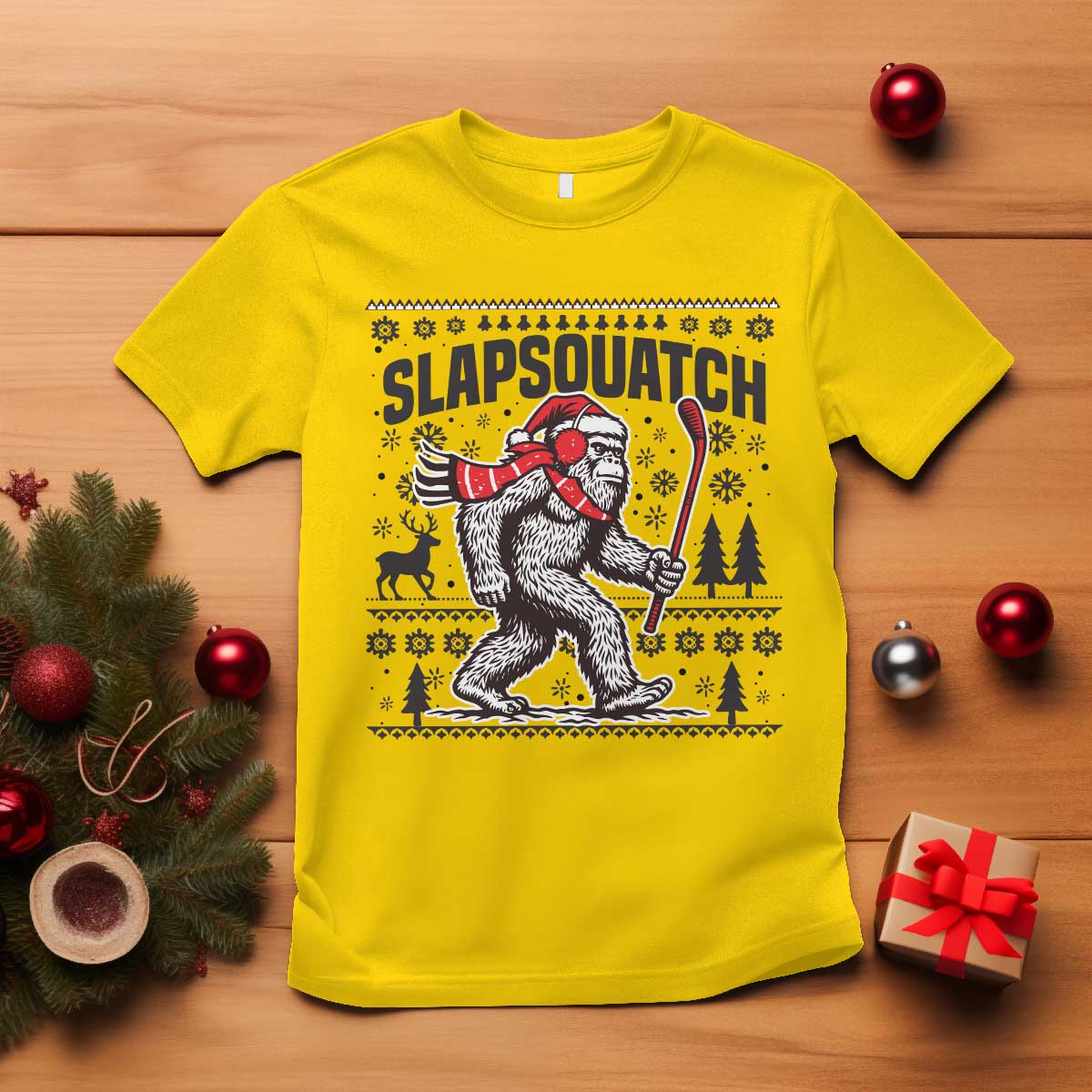 Slapsquatch Hockey Player T Shirt Funny Bigfoot Ugly Christmas Gift - Wonder Print Shop