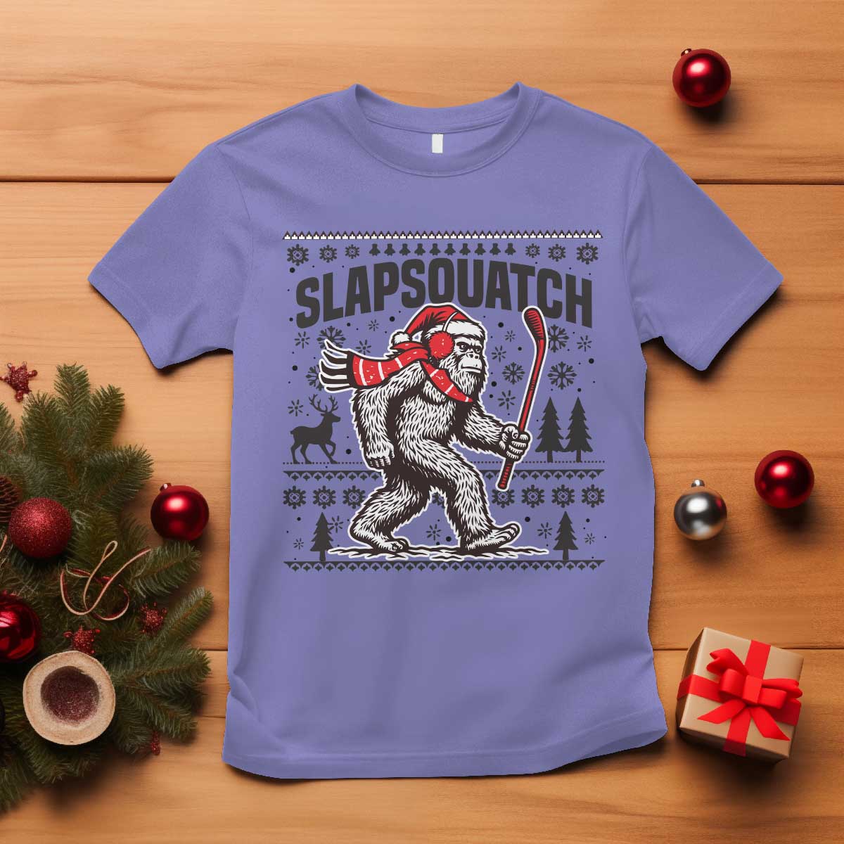Slapsquatch Hockey Player T Shirt Funny Bigfoot Ugly Christmas Gift - Wonder Print Shop