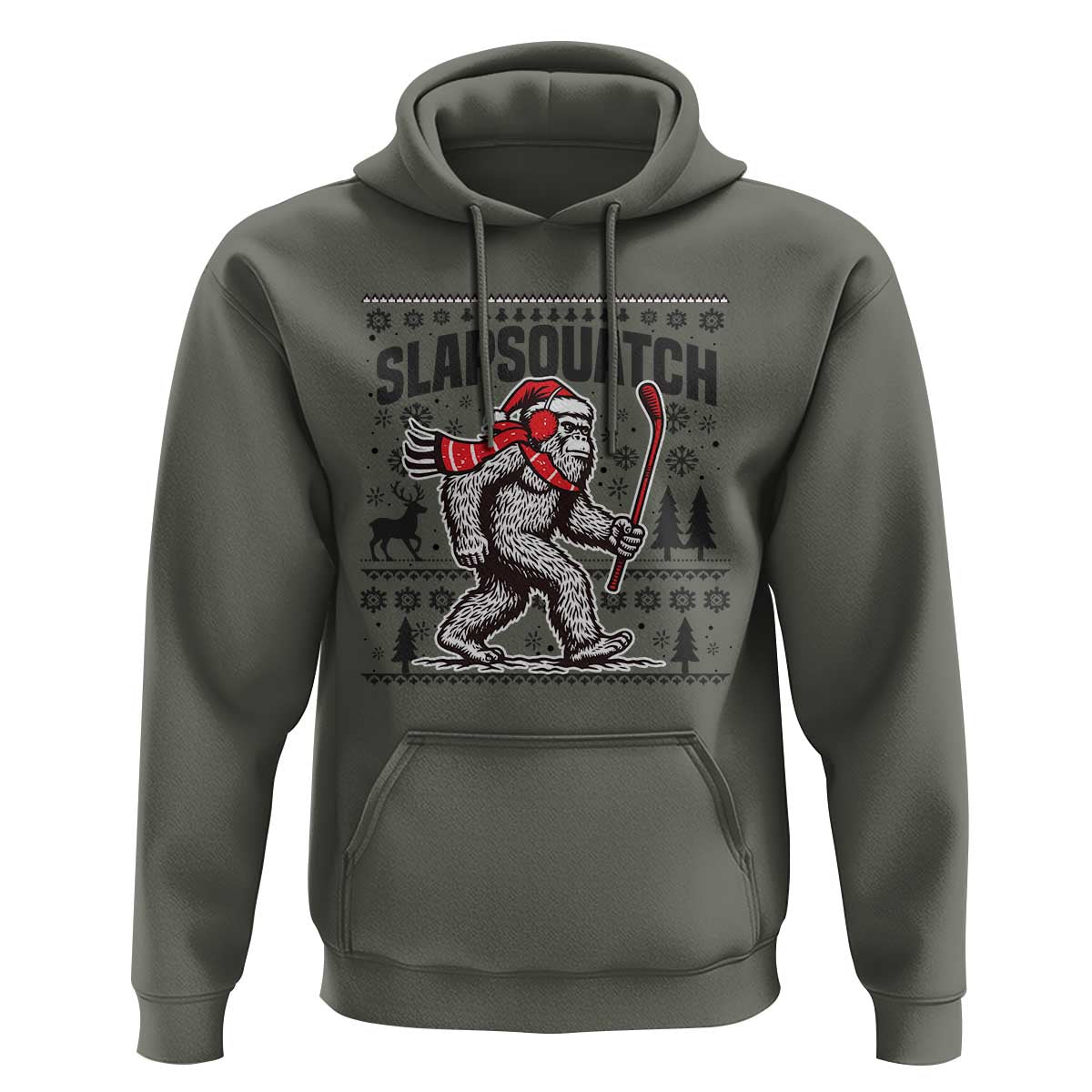 Slapsquatch Hockey Player Hoodie Funny Bigfoot Ugly Christmas Gift - Wonder Print Shop