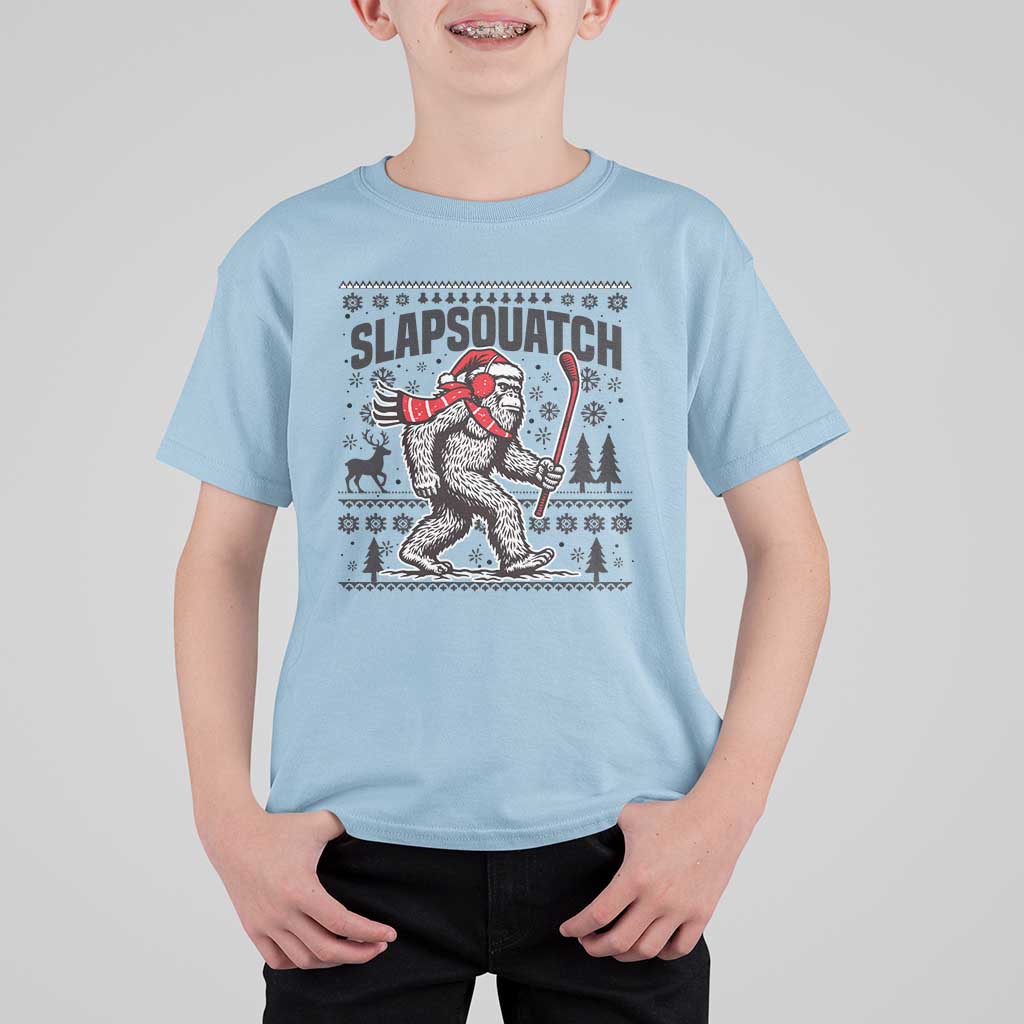 Slapsquatch Hockey Player T Shirt For Kid Funny Bigfoot Ugly Christmas Gift - Wonder Print Shop