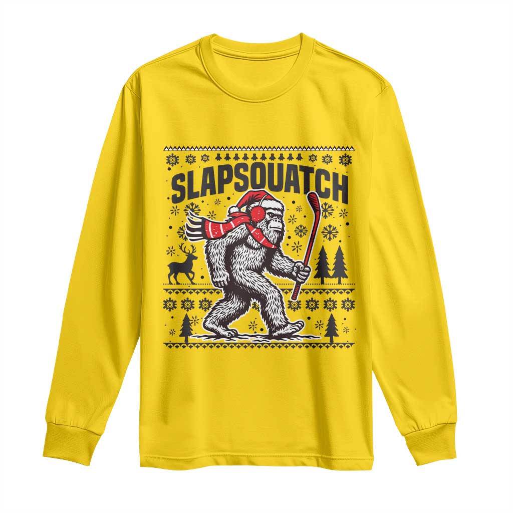 Slapsquatch Hockey Player Long Sleeve Shirt Funny Bigfoot Ugly Christmas Gift - Wonder Print Shop