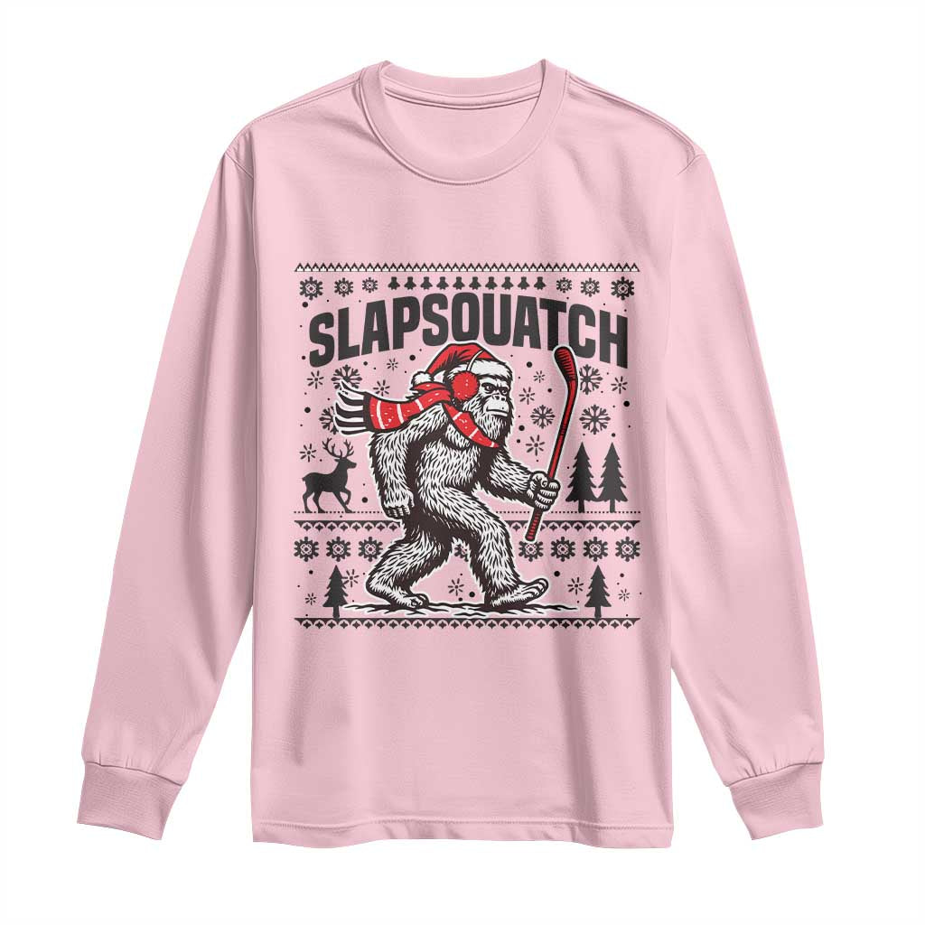 Slapsquatch Hockey Player Long Sleeve Shirt Funny Bigfoot Ugly Christmas Gift - Wonder Print Shop