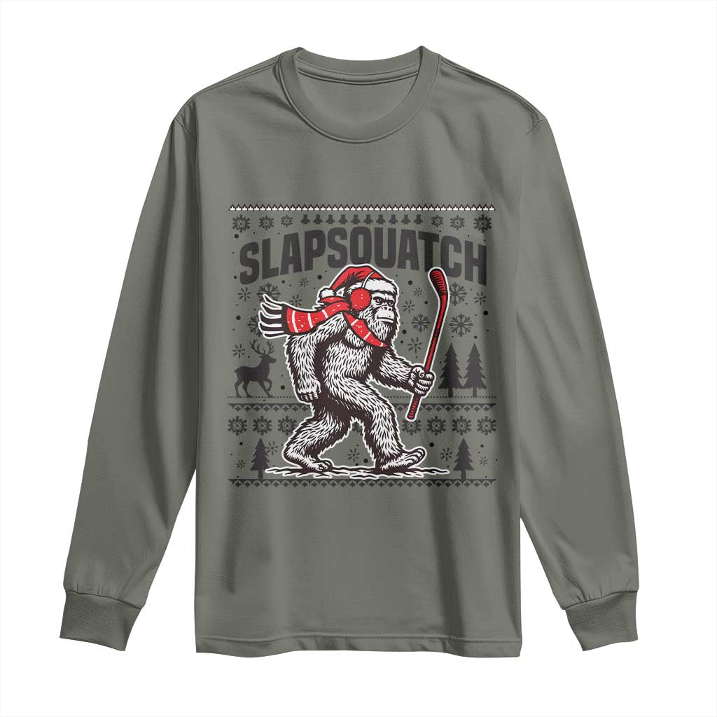 Slapsquatch Hockey Player Long Sleeve Shirt Funny Bigfoot Ugly Christmas Gift - Wonder Print Shop