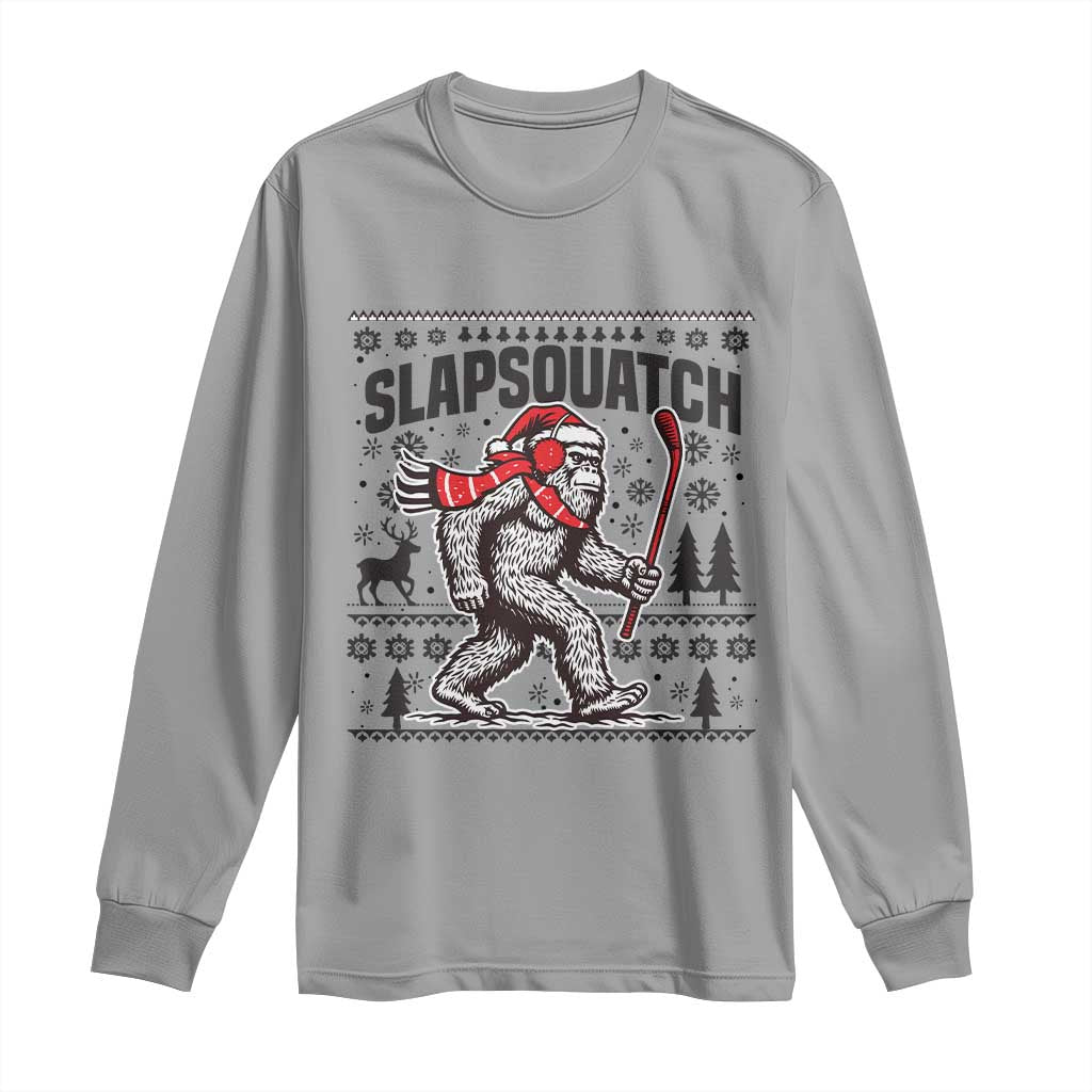 Slapsquatch Hockey Player Long Sleeve Shirt Funny Bigfoot Ugly Christmas Gift - Wonder Print Shop