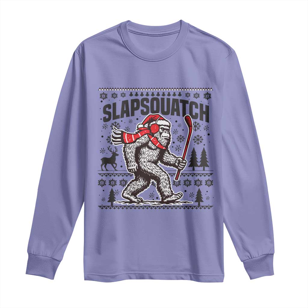 Slapsquatch Hockey Player Long Sleeve Shirt Funny Bigfoot Ugly Christmas Gift - Wonder Print Shop