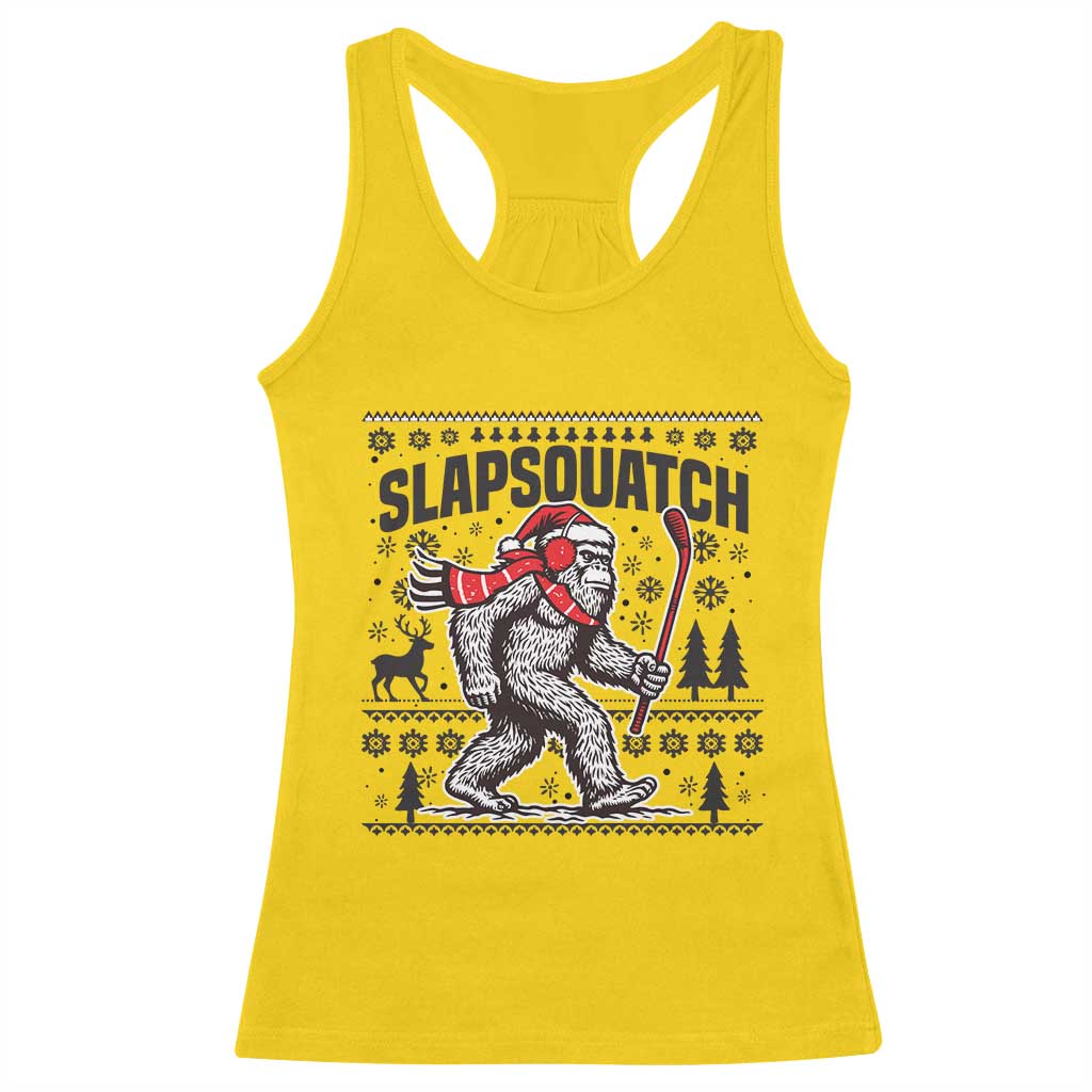 Slapsquatch Hockey Player Racerback Tank Top Funny Bigfoot Ugly Christmas Gift - Wonder Print Shop