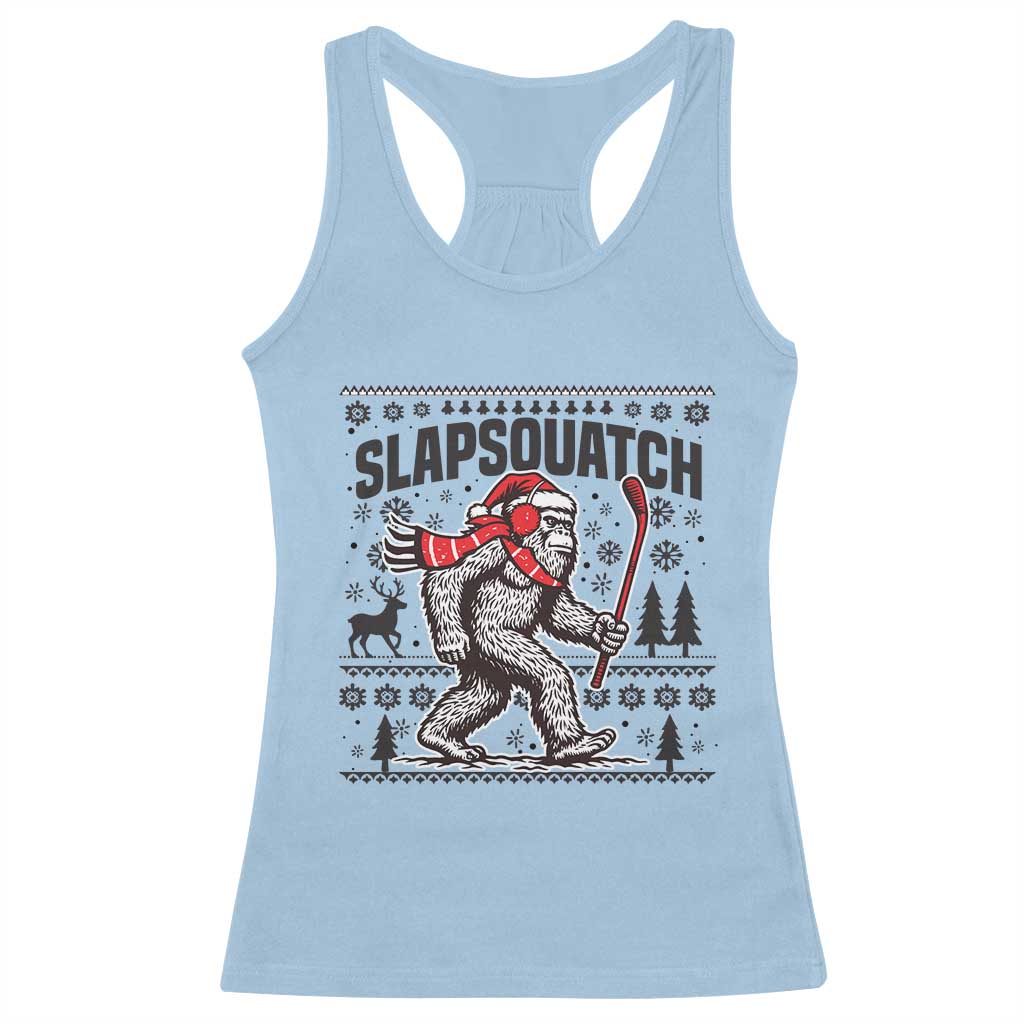 Slapsquatch Hockey Player Racerback Tank Top Funny Bigfoot Ugly Christmas Gift - Wonder Print Shop