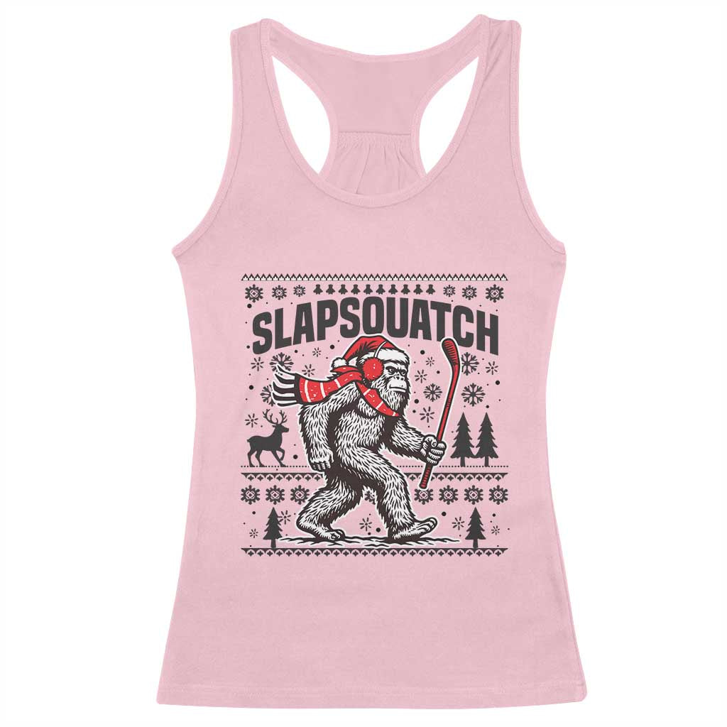 Slapsquatch Hockey Player Racerback Tank Top Funny Bigfoot Ugly Christmas Gift - Wonder Print Shop