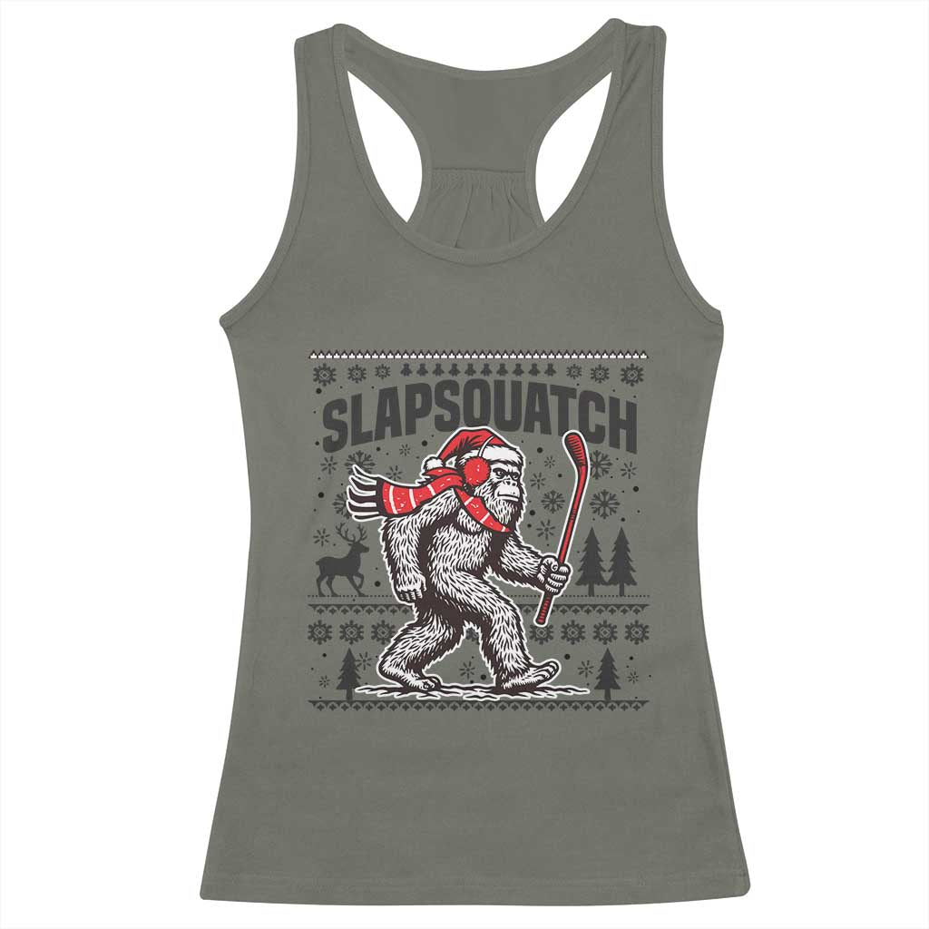 Slapsquatch Hockey Player Racerback Tank Top Funny Bigfoot Ugly Christmas Gift - Wonder Print Shop