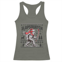 Slapsquatch Hockey Player Racerback Tank Top Funny Bigfoot Ugly Christmas Gift - Wonder Print Shop