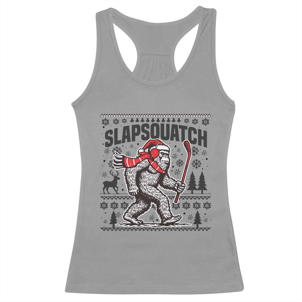 Slapsquatch Hockey Player Racerback Tank Top Funny Bigfoot Ugly Christmas Gift - Wonder Print Shop