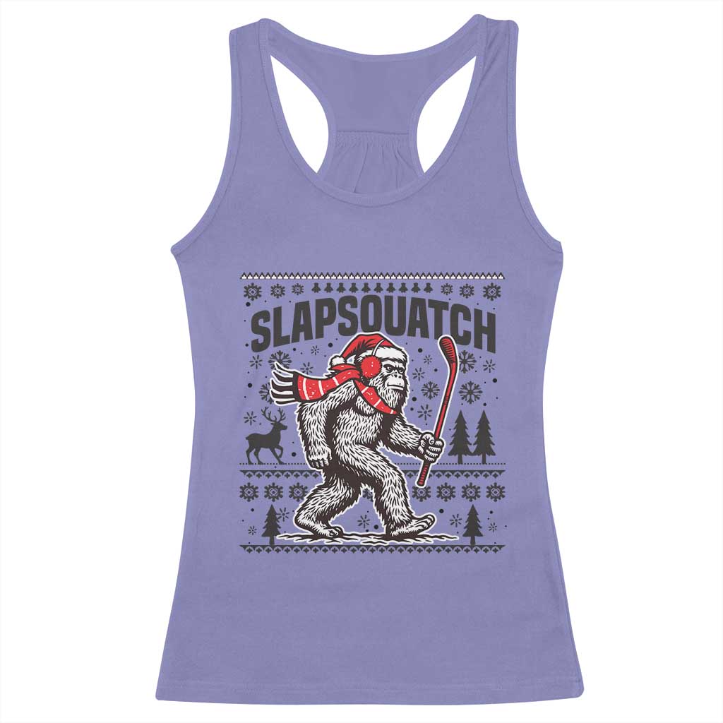 Slapsquatch Hockey Player Racerback Tank Top Funny Bigfoot Ugly Christmas Gift - Wonder Print Shop