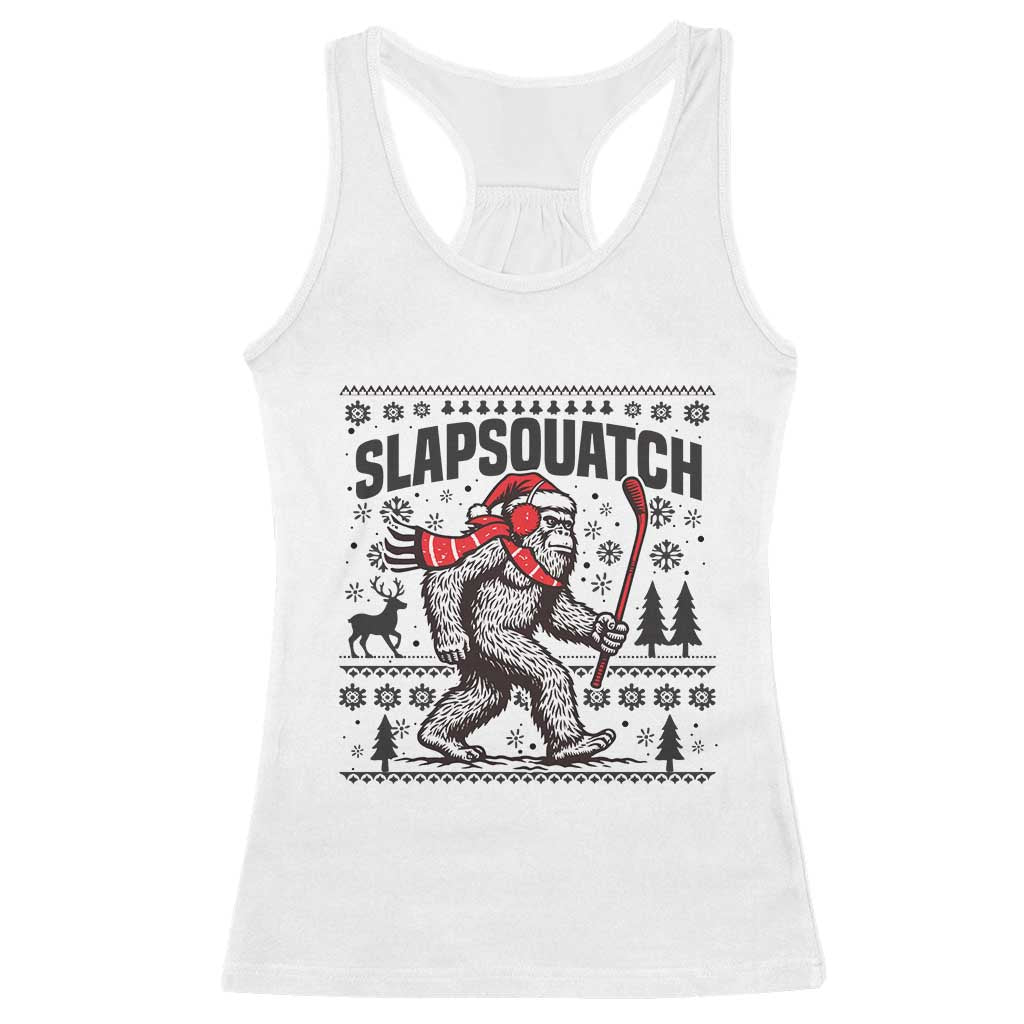 Slapsquatch Hockey Player Racerback Tank Top Funny Bigfoot Ugly Christmas Gift - Wonder Print Shop