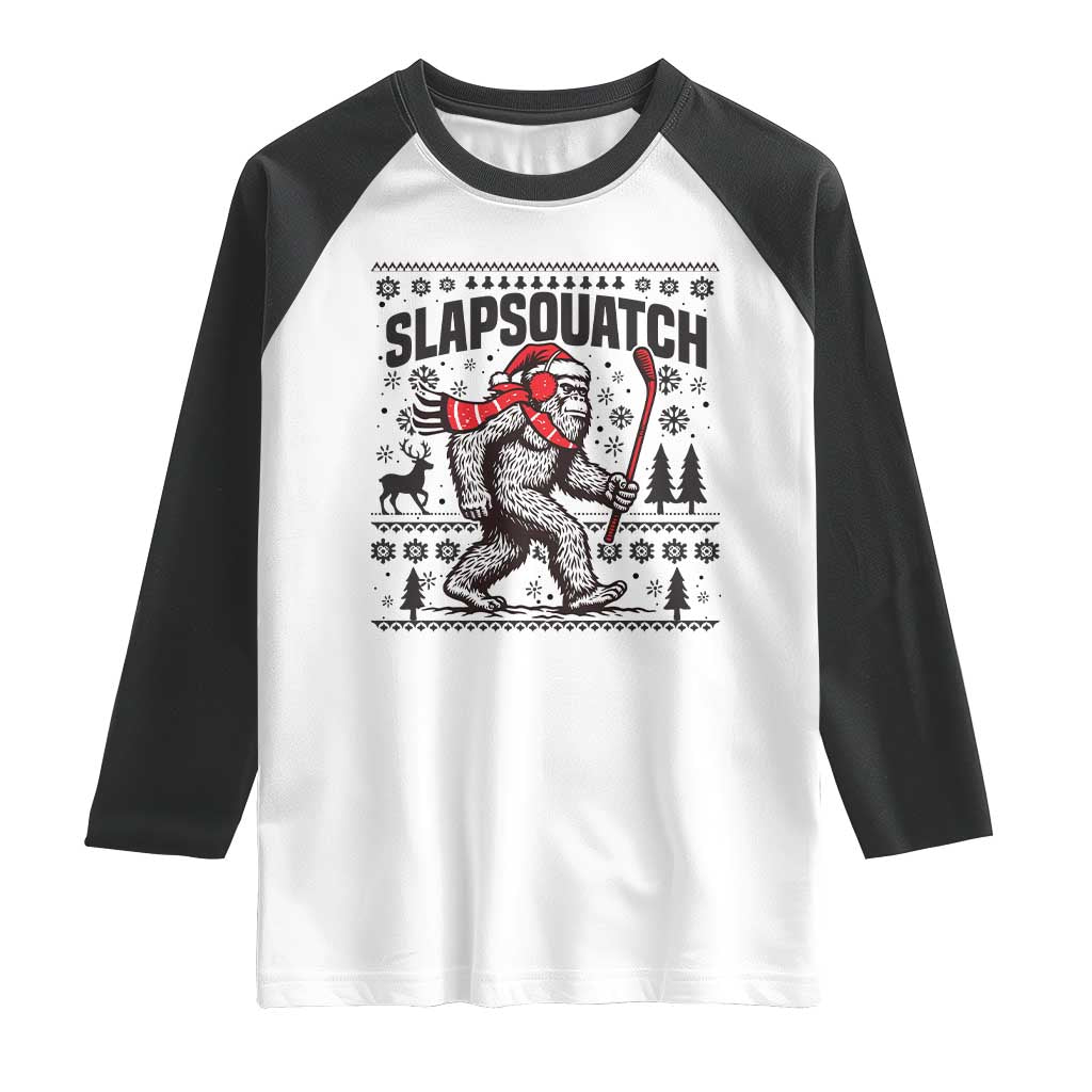 Slapsquatch Hockey Player Raglan Shirt Funny Bigfoot Ugly Christmas Gift - Wonder Print Shop