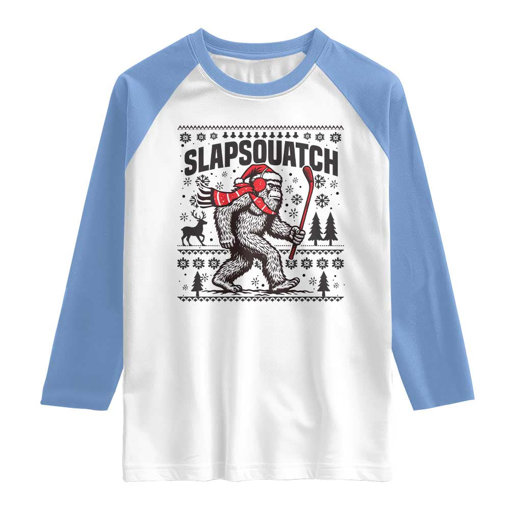 Slapsquatch Hockey Player Raglan Shirt Funny Bigfoot Ugly Christmas Gift - Wonder Print Shop
