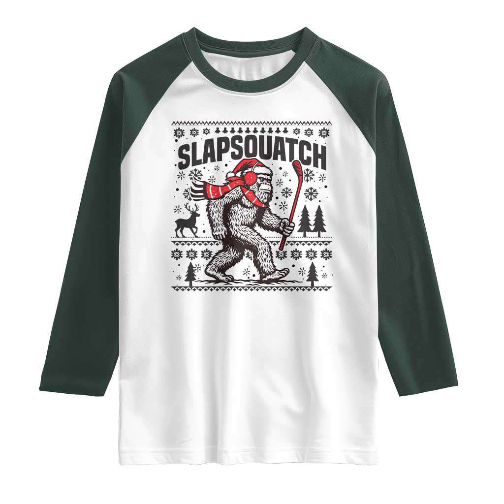 Slapsquatch Hockey Player Raglan Shirt Funny Bigfoot Ugly Christmas Gift - Wonder Print Shop