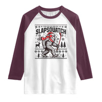 Slapsquatch Hockey Player Raglan Shirt Funny Bigfoot Ugly Christmas Gift - Wonder Print Shop