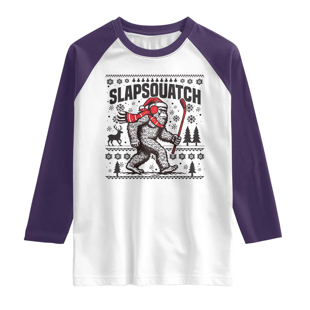 Slapsquatch Hockey Player Raglan Shirt Funny Bigfoot Ugly Christmas Gift - Wonder Print Shop