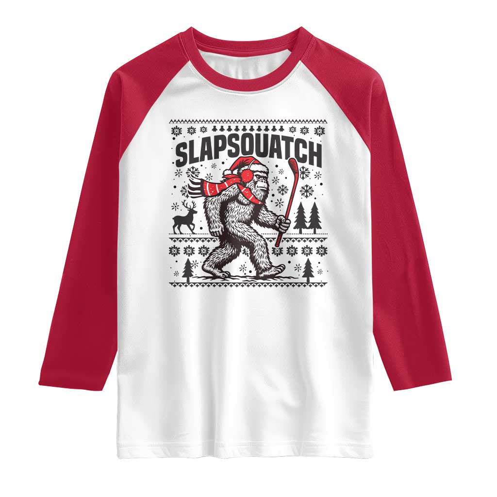 Slapsquatch Hockey Player Raglan Shirt Funny Bigfoot Ugly Christmas Gift - Wonder Print Shop