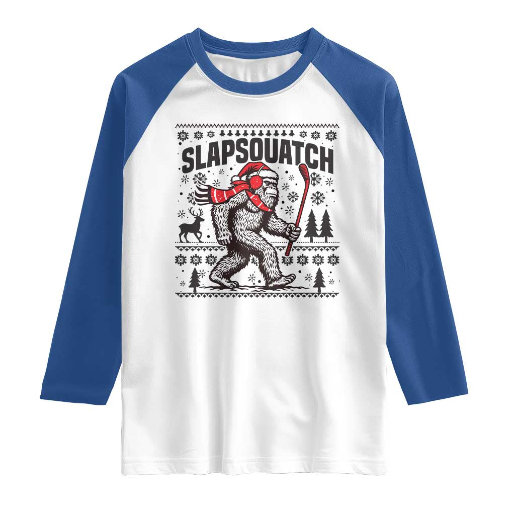 Slapsquatch Hockey Player Raglan Shirt Funny Bigfoot Ugly Christmas Gift - Wonder Print Shop