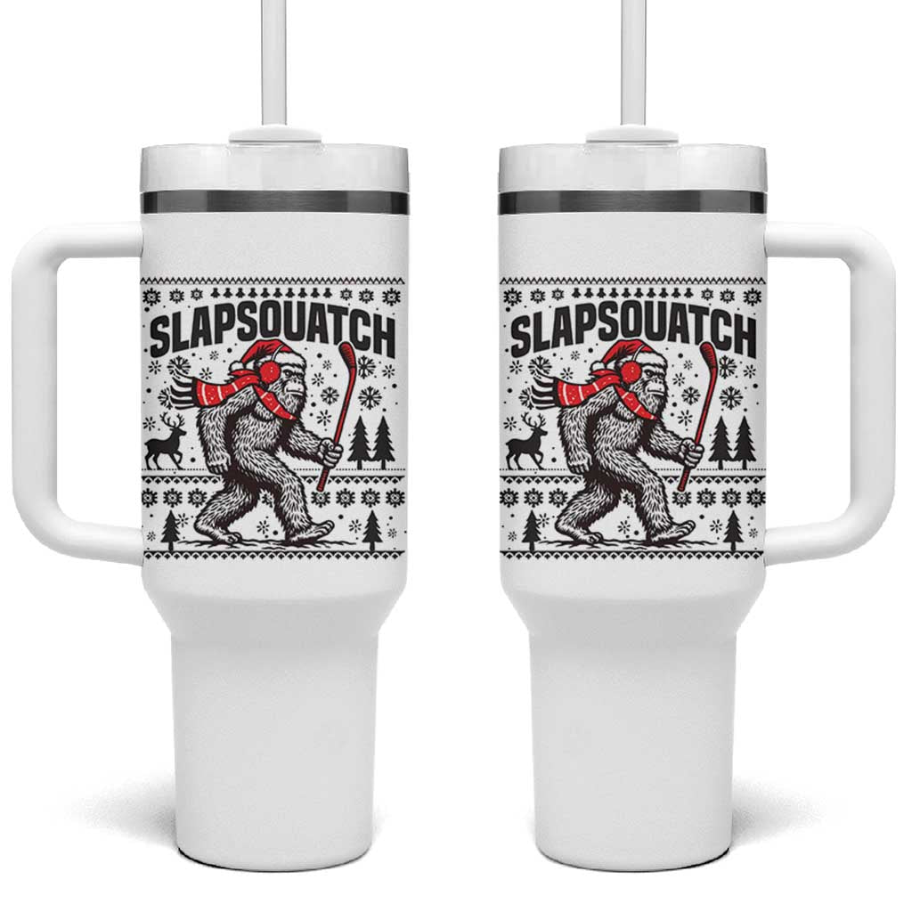 Slapsquatch Hockey Player Tumbler With Handle Funny Bigfoot Ugly Christmas Gift - Wonder Print Shop