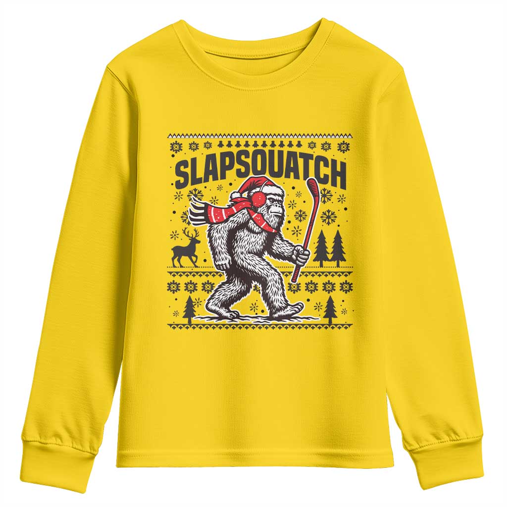 Slapsquatch Hockey Player Youth Sweatshirt Funny Bigfoot Ugly Christmas Gift - Wonder Print Shop