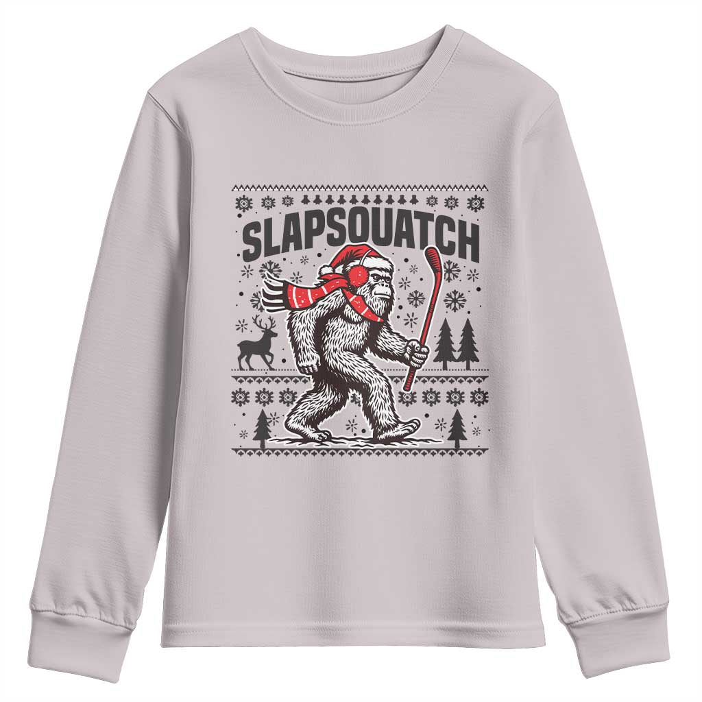 Slapsquatch Hockey Player Youth Sweatshirt Funny Bigfoot Ugly Christmas Gift - Wonder Print Shop